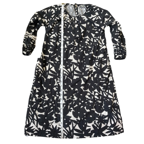 Everlane Black White Floral Seersucker Dress 3/4 Sleeve Pockets XXS - Picture 10 of 15
